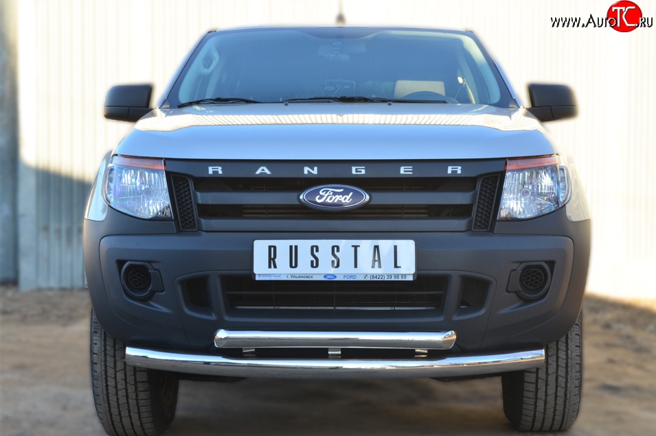 26 999 р. Защита переднего бампера (2 трубыØ76 и 63 мм, нержавейка) SLITKOFF Ford Ranger DoubleCab дорестайлинг (2011-2016)  с доставкой в г. Набережные‑Челны