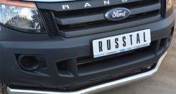 18 099 р. Одинарная защита переднего бампера диаметром 76 мм SLITKOFF Ford Ranger DoubleCab дорестайлинг (2011-2016)  с доставкой в г. Набережные‑Челны. Увеличить фотографию 2