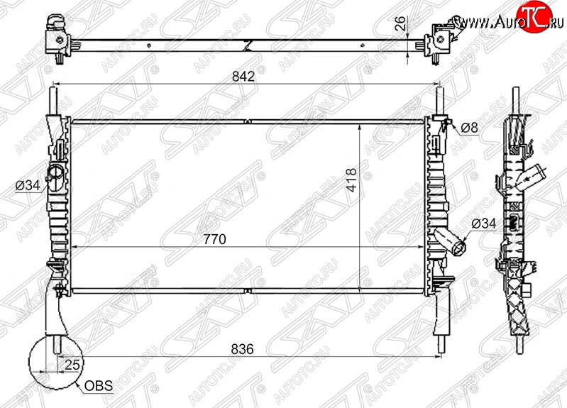 8 749 р. Радиатор двигателя SAT (пластинчатый, 2.2TD/2.3/2.4TD, МКПП) Ford Transit цельнометаллический фургон (2006-2014)  с доставкой в г. Набережные‑Челны