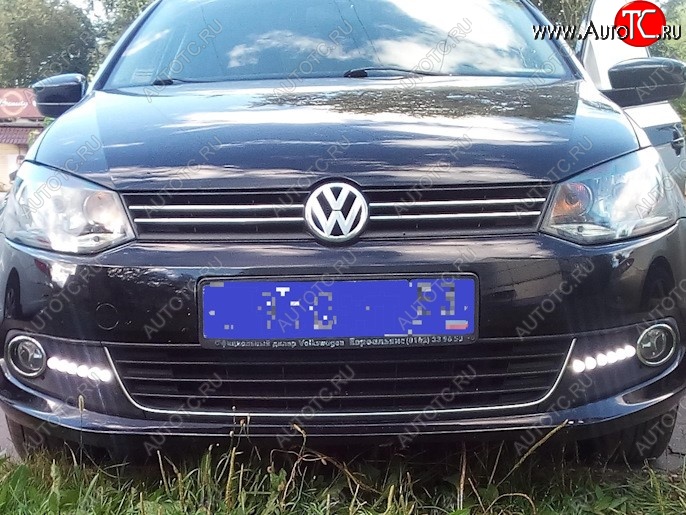 2 079 р. Разработка и создание уникальных дневных ходовых огней LED АвтоТК Volkswagen Polo 5 седан дорестайлинг (2009-2015) (4 LED/модуль, Цвет свечения: холодный белый, Выключение ДХО при габаритах, Взамен ПТФ)  с доставкой в г. Набережные‑Челны