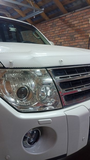 2 289 р. Дефлектор капота CA-Plastiс  Mitsubishi Pajero  4 V90 (2006-2015) дорестайлинг, 1-ый рестайлинг (серия Шелкография белая)  с доставкой в г. Набережные‑Челны. Увеличить фотографию 4