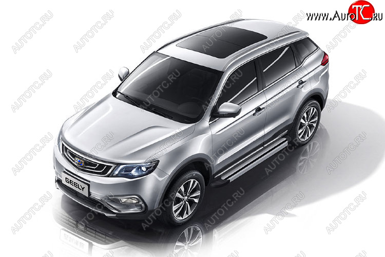 10 699 р. Пороги алюминиевые Slitkoff Geely Atlas NL3 (2016-2022) (Luxe Silver)  с доставкой в г. Набережные‑Челны