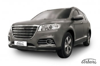 6 029 р. Защита переднего бампера Arbori (черная, 1 труба d57 mm).  Haval H6 (2013-2020) дорестайлинг  с доставкой в г. Набережные‑Челны. Увеличить фотографию 1