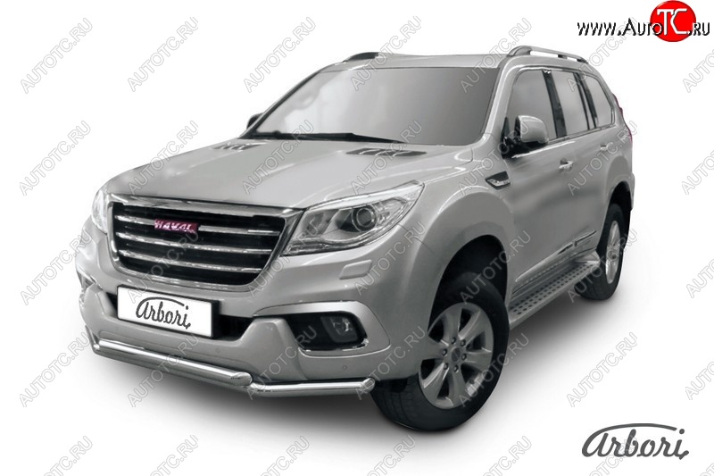 14 363 р. Защита переднего бампера Arbori (нержавейка, 2 трубы d57 и 57 mm) Haval H9 дорестайлинг (2015-2017)  с доставкой в г. Набережные‑Челны