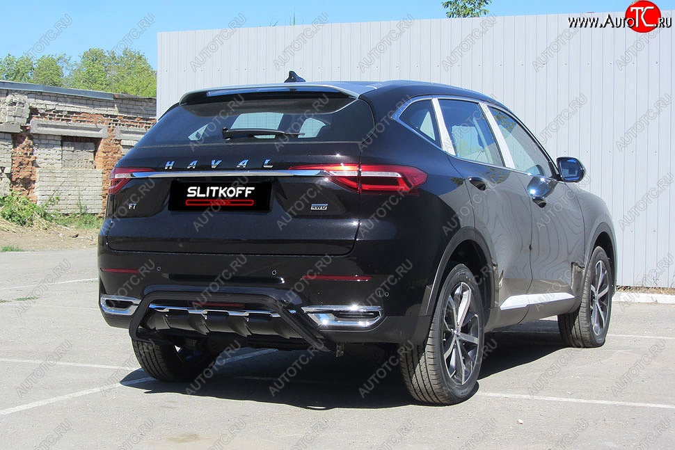 10 849 р. Защита заднего бампера (Ø42 мм скоба, окрашенная) Slitkoff  Haval F7 - F7x (цвет: черный)  с доставкой в г. Набережные‑Челны