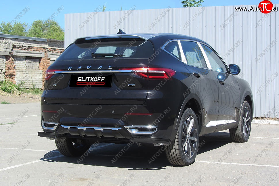 4 999 р. Защита заднего бампера (Ø57 мм уголки, окрашенная) Slitkoff  Haval F7 - F7x (цвет: черный)  с доставкой в г. Набережные‑Челны