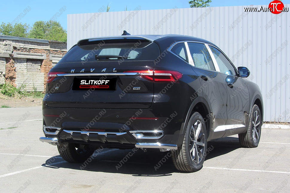 6 649 р. Защита заднего бампера (Ø57 мм уголки, нержавейка) Slitkoff  Haval F7 - F7x  с доставкой в г. Набережные‑Челны