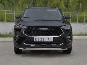 Защита переднего бампера (Ø42 мм, нержавейка, 4WD) SLITKOFF Haval (Хавал) F7x (ф7икс) (2019-2022)  дорестайлинг  (полированная нержавейка)