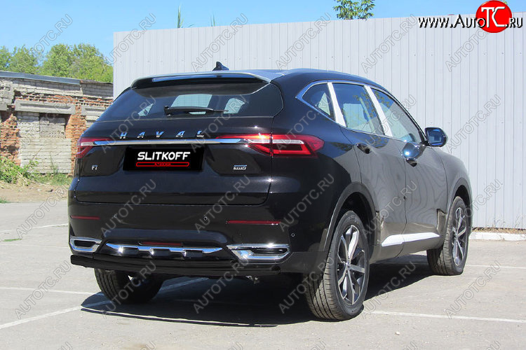 10 749 р. Защита заднего бампера (d57+d42) Slitkoff Haval F7x  дорестайлинг (2019-2022) (Цвет: черный)  с доставкой в г. Набережные‑Челны