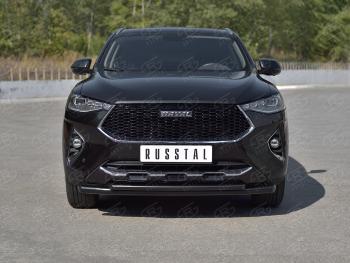 13 699 р. Защита переднего бампера SLITKOFF (Ø63 и 42 мм, окрашенная) Haval F7x  дорестайлинг (2019-2022) (черный)  с доставкой в г. Набережные‑Челны. Увеличить фотографию 2