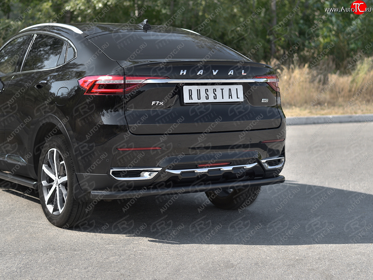 9 399 р. Защита заднего бампера (1.5 4WD Ø57 мм) SLITKOFF  Haval F7x (2019-2022) дорестайлинг (нержавейка с полимерным покрытием, черный)  с доставкой в г. Набережные‑Челны