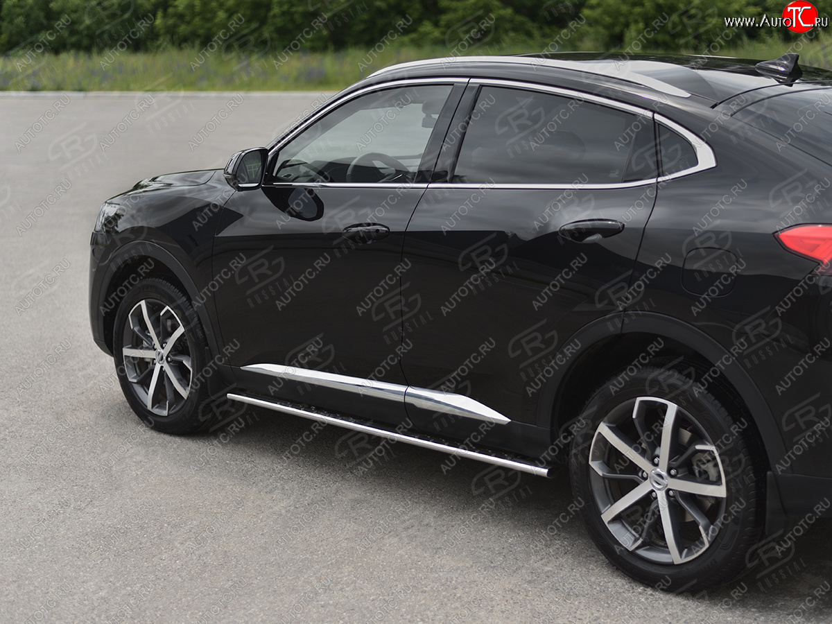 23 749 р. Защита порогов (Ø75x42 мм, с проступью) Russtal Haval F7x  дорестайлинг (2019-2022) (полированная нержавейка)  с доставкой в г. Набережные‑Челны