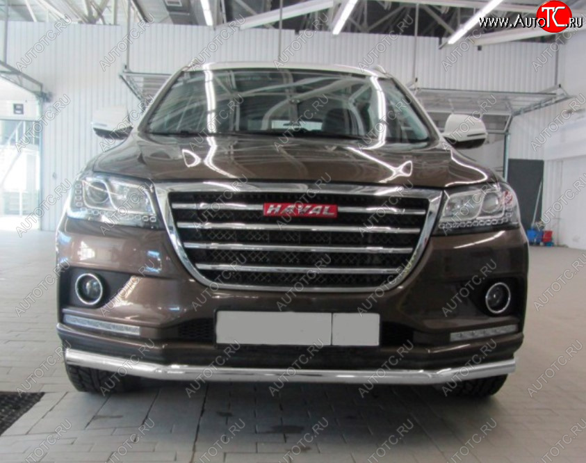 8 999 р. Защита переднего бампера Slitkoff (Ø 57 мм). Haval H2 (2014-2021) (Сталь с полимерным покрытием. Цвет: серебристый)  с доставкой в г. Набережные‑Челны