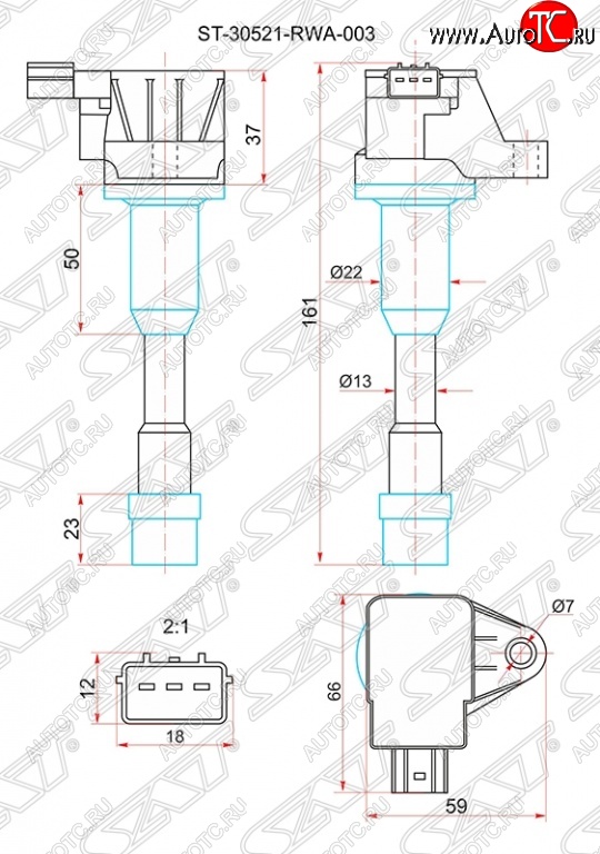 1 639 р. Катушка зажигания SAT  Honda Civic ( FD,  FK,FN) (2005-2011) седан дорестайлинг, хэтчбэк 5 дв. дорестайлинг, седан рестайлинг, хэтчбэк 5 дв. рестайлинг  с доставкой в г. Набережные‑Челны