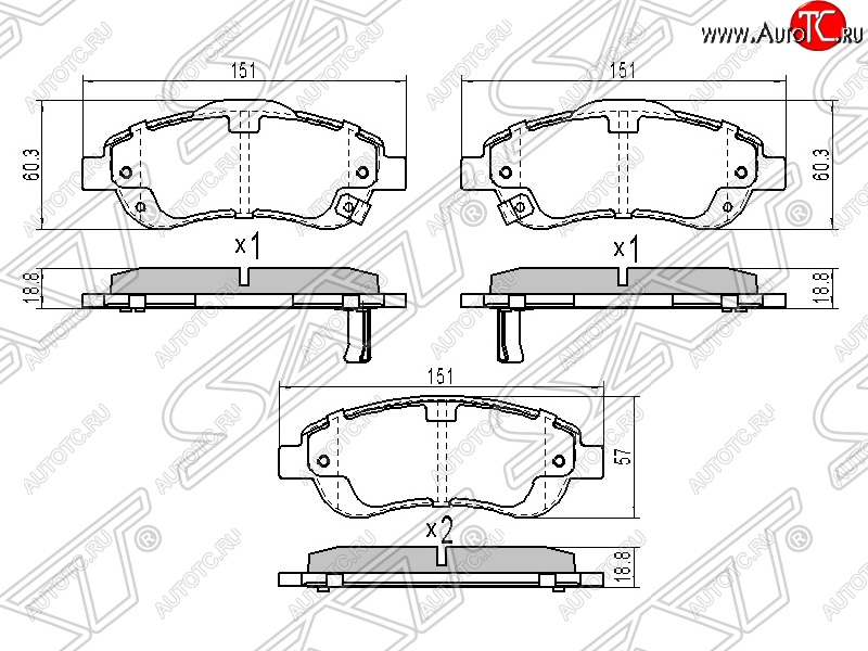 1 499 р. Колодки тормозные передние SAT  Honda CR-V  RE1,RE2,RE3,RE4,RE5,RE7 (2009-2012) рестайлинг  с доставкой в г. Набережные‑Челны