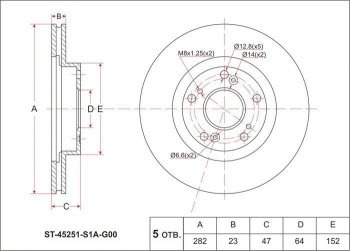 Диск тормозной передний SAT (вентилируемый, d 282) Honda Accord (CL), Civic (ES,  EP,  EU,  FD,  FK,FN,  FB), CR-V (RD4,RD5,RD6,RD7,RD9 ), Edix, Element (1), FR-V, Inspire (3), Saber (2), StepWagon (RF3,RF4,  RG), Stream (1 RN1,RN3,  1 RN2,RN4, RN1, RN3, RN5,  2 RN6,RN7, RN8, RN9)