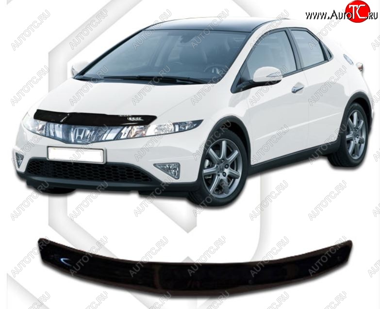 1 839 р. Дефлектор капота CA-Plastic  Honda Civic  FK,FN (2005-2011) хэтчбэк 5 дв. дорестайлинг, хэтчбэк 5 дв. рестайлинг (Classic черный, Без надписи)  с доставкой в г. Набережные‑Челны