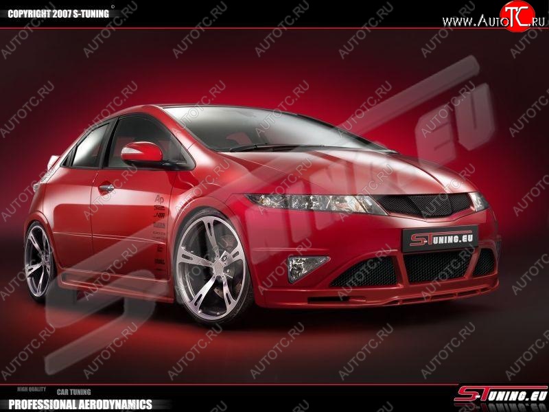 3 449 р. Накладка на передний бампер S-tuning Honda Civic FK,FN хэтчбэк 5 дв. дорестайлинг (2005-2008)  с доставкой в г. Набережные‑Челны