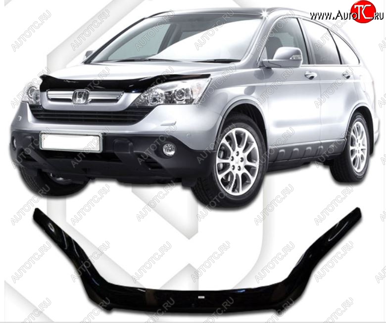 2 299 р. Дефлектор капота CA-Plastic  Honda CR-V  RE1,RE2,RE3,RE4,RE5,RE7 (2007-2010) дорестайлинг (Classic черный, Без надписи)  с доставкой в г. Набережные‑Челны