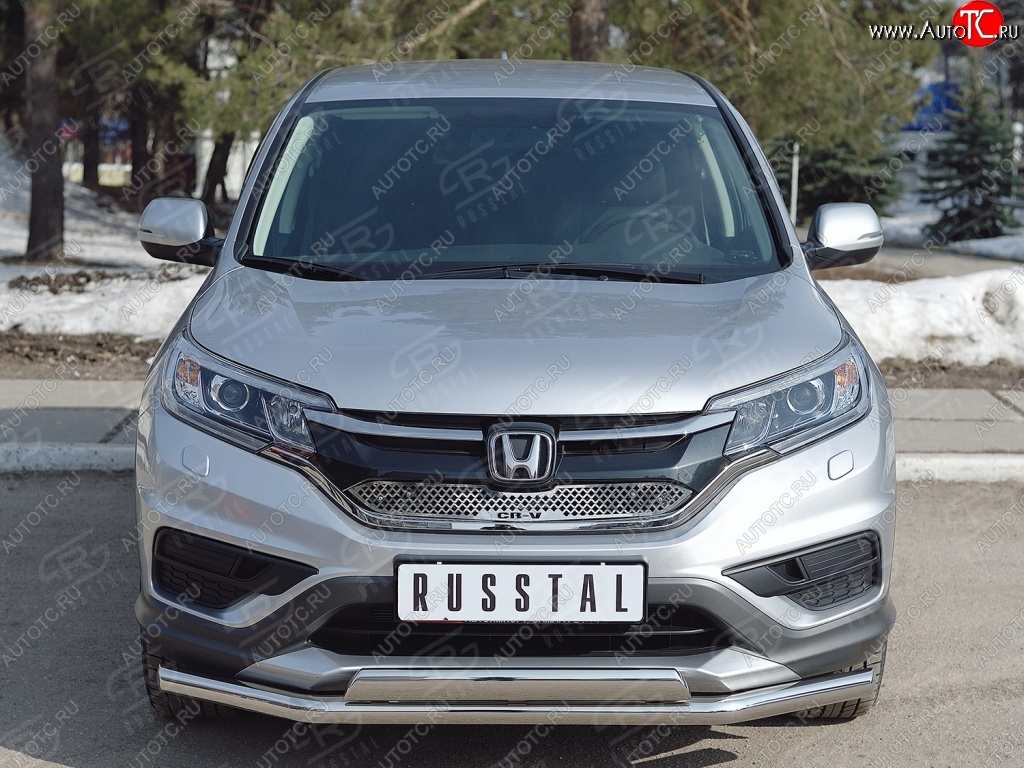 2 899 р. Защитная решётка радиатора (рестайлинг) Russtal (нержавейка) Honda CR-V RM1,RM3,RM4 дорестайлинг (2012-2015) (Неокрашенная)  с доставкой в г. Набережные‑Челны