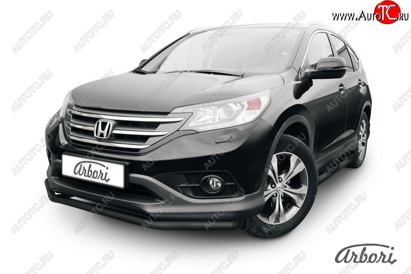 6 209 р. Защита переднего бампера Arbori (черная, 1 труба d57 mm). Honda CR-V RM1,RM3,RM4 дорестайлинг (2012-2015)  с доставкой в г. Набережные‑Челны