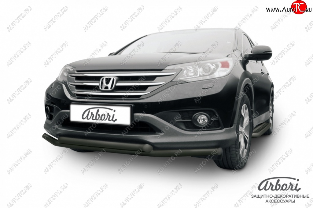 9 989 р. Защита переднего бампера Arbori (черная, 2 трубы d57 и 57 mm) Honda CR-V RM1,RM3,RM4 дорестайлинг (2012-2015)  с доставкой в г. Набережные‑Челны