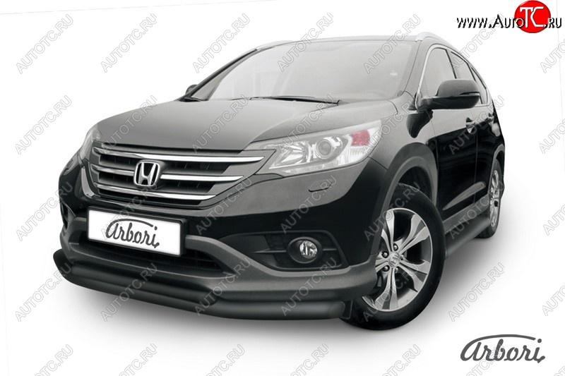 8 459 р. Защита переднего бампера Arbori (черная, 2 трубы d76 и 57 mm) Honda CR-V RM1,RM3,RM4 дорестайлинг (2012-2015)  с доставкой в г. Набережные‑Челны