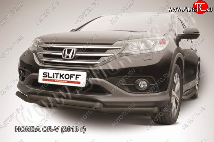 11 299 р. Защита переднего бампера из труб d57 Slitkoff (двойная)  Honda CR-V  RM1,RM3,RM4 (2012-2015) дорестайлинг (Цвет: серебристый)  с доставкой в г. Набережные‑Челны