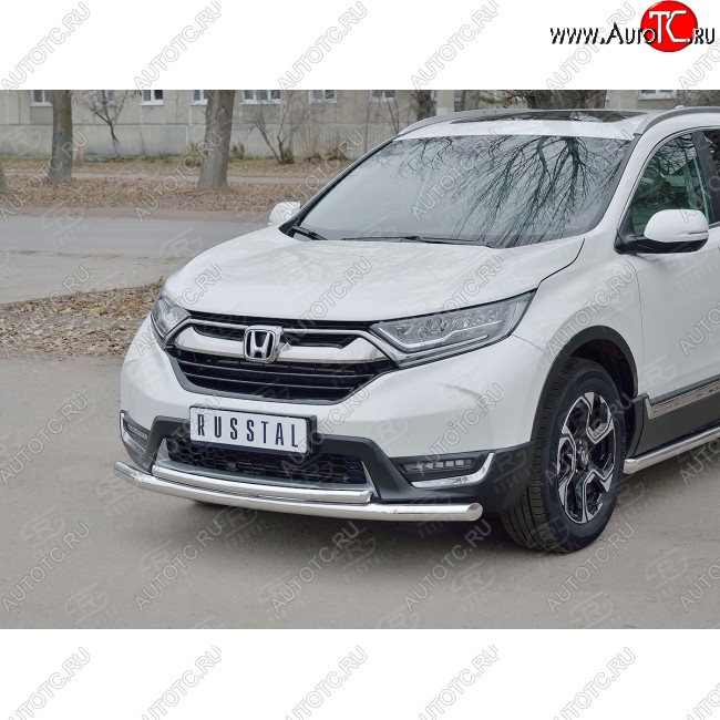 22 649 р. Защита переднего бампера (2 трубыØ63 и 42 мм, нержавейка) SLITKOFF Honda CR-V RW,RT дорестайлинг (2016-2020)  с доставкой в г. Набережные‑Челны