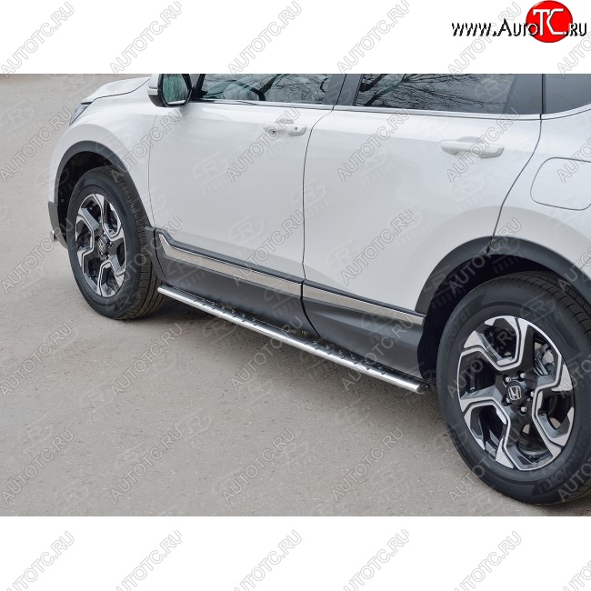 21 749 р. Защита порогов Russtal из овальной трубы d75х42 с проступью Russtal Honda CR-V RW,RT дорестайлинг (2016-2020)  с доставкой в г. Набережные‑Челны