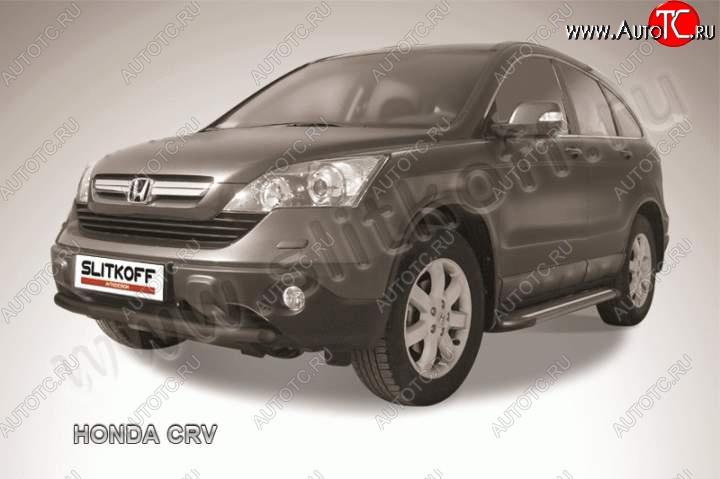 8 999 р. Защита переднего бампера из трубы d57 Slitkoff (дуга)  Honda CR-V  RE1,RE2,RE3,RE4,RE5,RE7 (2009-2012) рестайлинг (Цвет: серебристый)  с доставкой в г. Набережные‑Челны