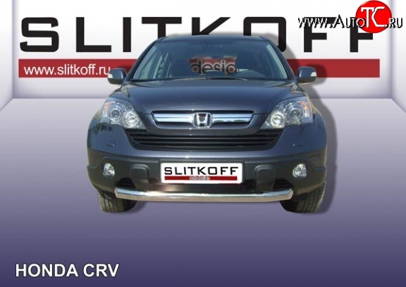 13 499 р. Одинарная защита переднего бампера диаметром 76 мм Slitkoff  Honda CR-V  RE1,RE2,RE3,RE4,RE5,RE7 (2009-2012) рестайлинг (Нержавейка, Полированная)  с доставкой в г. Набережные‑Челны