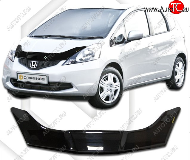 2 199 р. Дефлектор капота CA-Plastic  Honda Fit  GE (2007-2010) дорестайлинг (Classic черный, Без надписи)  с доставкой в г. Набережные‑Челны