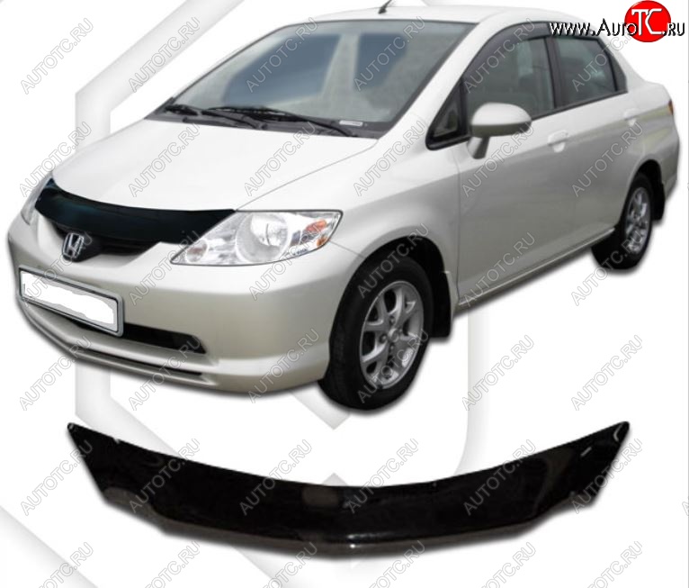 1 839 р. Дефлектор капота (D-6;7;8;9) CA-Plastic  Honda Fit Aria  GD (2002-2005) дорестайлинг седан (Classic черный, Без надписи)  с доставкой в г. Набережные‑Челны