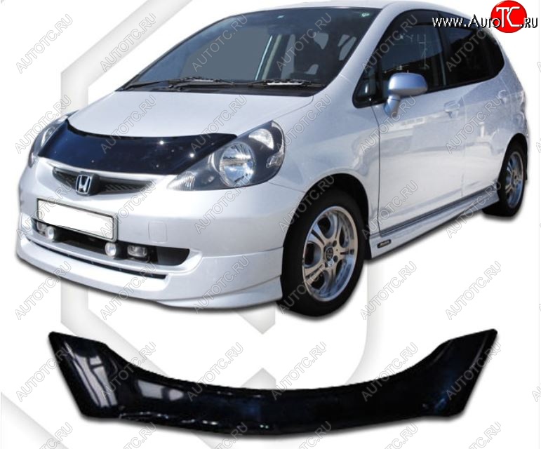 2 199 р. Дефлектор капота GD1-GD4 CA-Plastic  Honda Fit  1 (2001-2007) GD дорестайлинг, GD 1-ый рестайлинг, GD 2-ой рестайлинг (Classic черный, Без надписи)  с доставкой в г. Набережные‑Челны