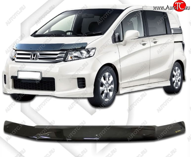 1 969 р. Дефлектор капота CA-Plastiс  Honda Freed Spike  1 (2010-2011)  дорестайлинг минивэн (Classic черный, Без надписи)  с доставкой в г. Набережные‑Челны