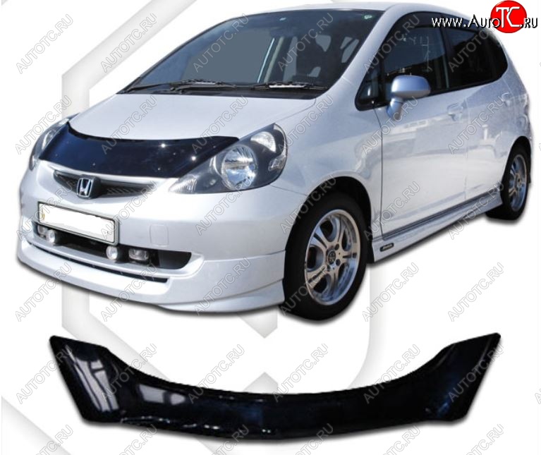 2 159 р. Дефлектор капота CA-Plastic  Honda Jazz (2001-2008) (Classic черный, Без надписи)  с доставкой в г. Набережные‑Челны