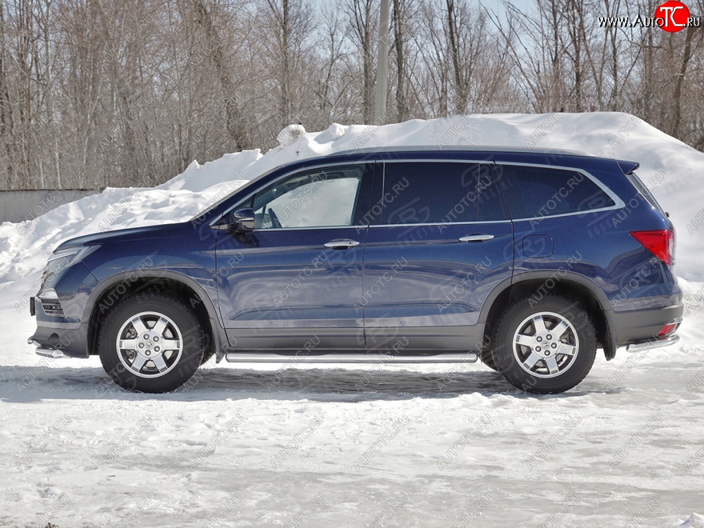 26 999 р. Пороги труба d76 с накладкой SLITKOFF (вариант №3)  Honda Pilot  YF6 (2016-2019) дорестайлинг  с доставкой в г. Набережные‑Челны