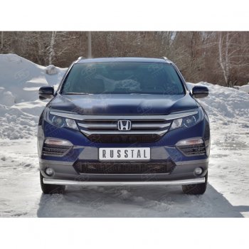 21 649 р. Защита переднего бампера (Ø63 мм, нержавейка) SLITKOFF  Honda Pilot  YF6 (2016-2019) дорестайлинг  с доставкой в г. Набережные‑Челны. Увеличить фотографию 3