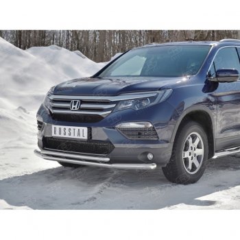 23 999 р. Защита переднего бампера (2 трубы Ø63 и 42 мм, нержавейка) SLITKOFF Honda Pilot YF6 дорестайлинг (2016-2019)  с доставкой в г. Набережные‑Челны. Увеличить фотографию 3