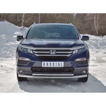 23 999 р. Защита переднего бампера (2 трубы Ø63 и 42 мм, нержавейка) SLITKOFF Honda Pilot YF6 дорестайлинг (2016-2019)  с доставкой в г. Набережные‑Челны. Увеличить фотографию 4