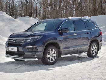 21 699 р. Защита переднего бампера (2 трубы Ø63 и 42 мм, нержавейка) SLITKOFF  Honda Pilot  YF6 (2016-2019) дорестайлинг  с доставкой в г. Набережные‑Челны. Увеличить фотографию 1