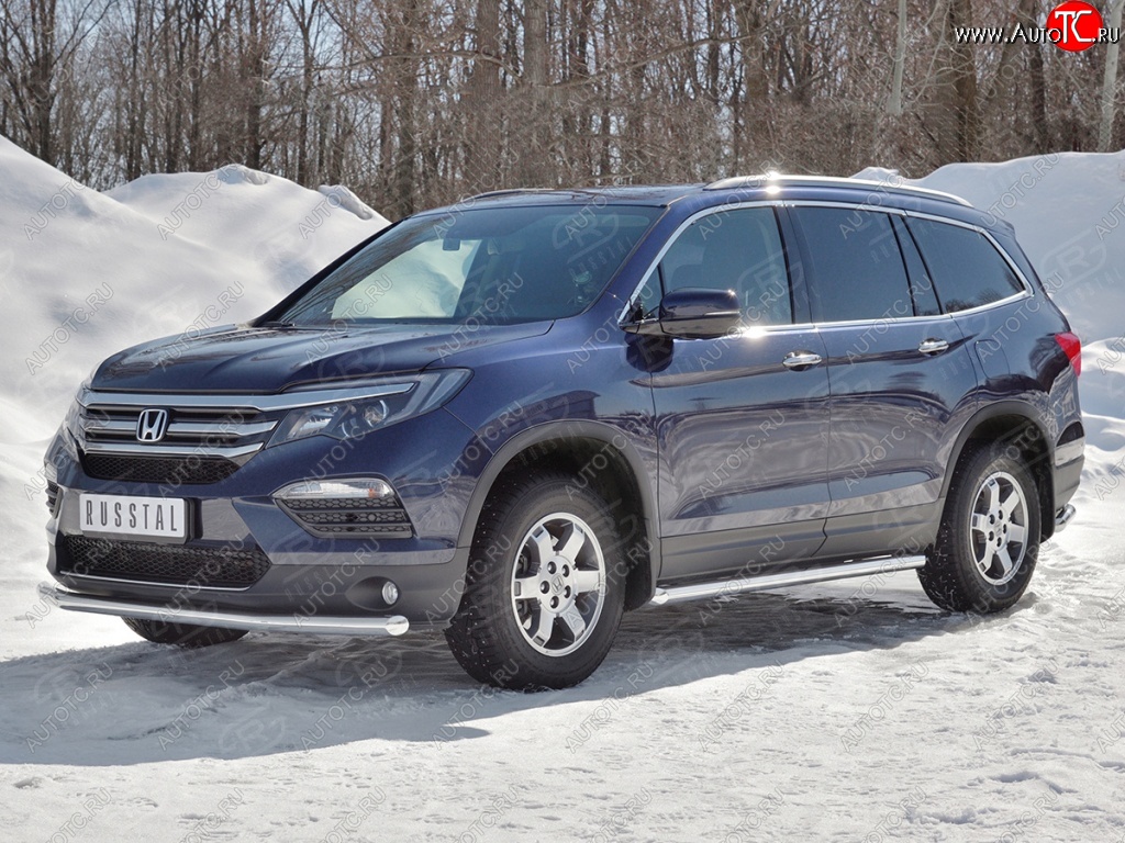 21 649 р. Защита переднего бампера (Ø63 мм, нержавейка) SLITKOFF  Honda Pilot  YF6 (2016-2019) дорестайлинг  с доставкой в г. Набережные‑Челны