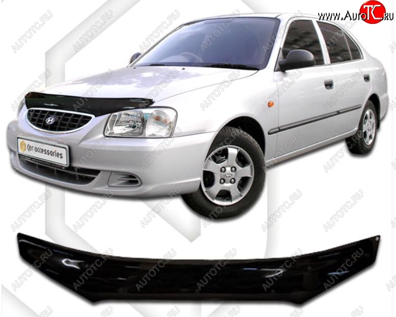 2 079 р. Дефлектор капота CA-Plastic  Hyundai Accent  седан ТагАЗ (2001-2012) (Classic черный, Без надписи)  с доставкой в г. Набережные‑Челны