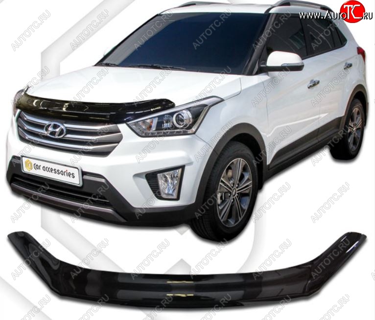 2 099 р. Дефлектор капота CA-Plastiс  Hyundai Creta  GS (2015-2021) дорестайлинг, рестайлинг (Classic черный, Без надписи)  с доставкой в г. Набережные‑Челны