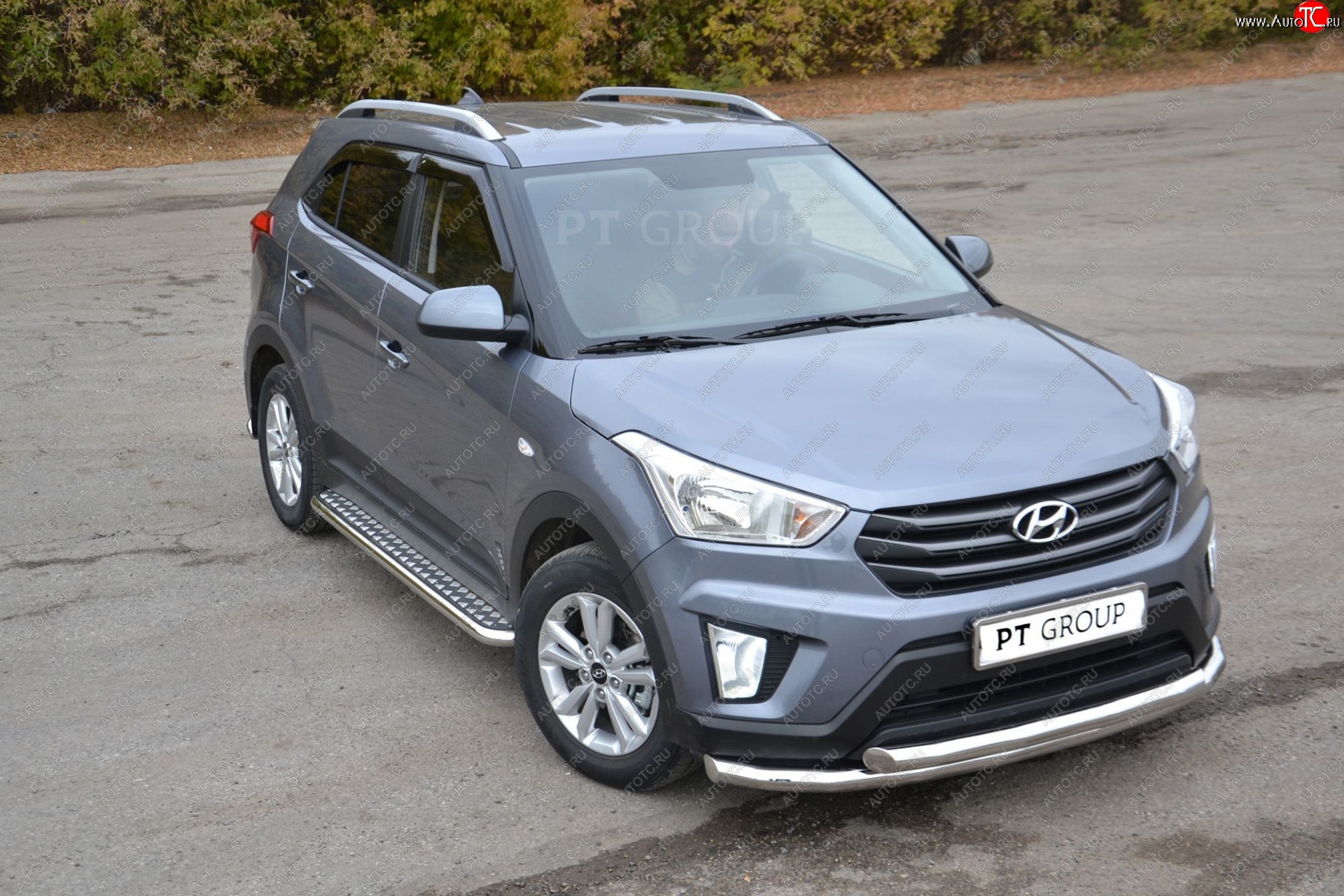 27 449 р. Порожки для ног из трубы Ø51 с алюминиевой площадкой Petroil Tuning Hyundai Creta GS рестайлинг (2019-2021) (Нержавеющая полированная сталь)  с доставкой в г. Набережные‑Челны