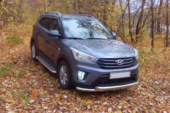 27 449 р. Порожки для ног из трубы Ø51 с алюминиевой площадкой Petroil Tuning Hyundai Creta GS рестайлинг (2019-2021) (Нержавеющая полированная сталь)  с доставкой в г. Набережные‑Челны. Увеличить фотографию 4