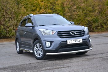 20 999 р. Защита переднего бампера одинарная из трубы d63 мм Petroil Tuning Hyundai Creta GS рестайлинг (2019-2021) (Нержавеющая полированная сталь)  с доставкой в г. Набережные‑Челны. Увеличить фотографию 2