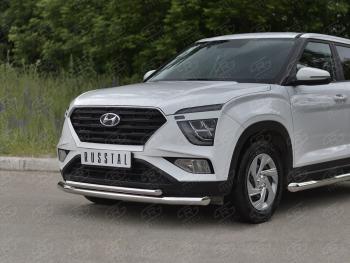 17 999 р. Защита переднего бампера (2 трубы Ø63 и 42 мм, нержавейка) SLITKOFF  Hyundai Creta  SU (2020-2022)  с доставкой в г. Набережные‑Челны. Увеличить фотографию 2