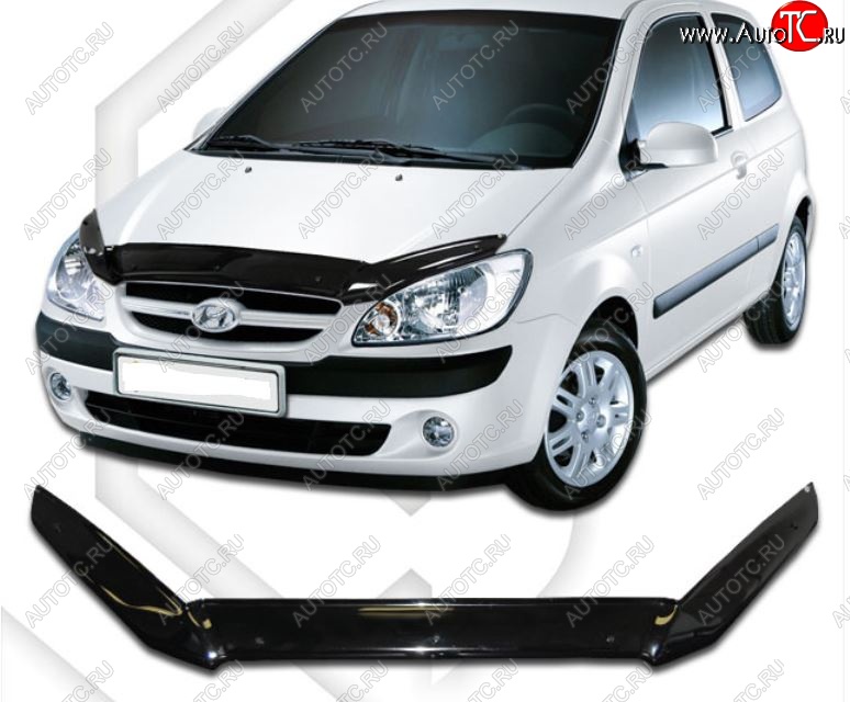 1 899 р. Дефлектор капота CA-Plastic  Hyundai Getz  TB (2005-2010) хэтчбэк 5 дв. рестайлинг (Classic черный, Без надписи)  с доставкой в г. Набережные‑Челны